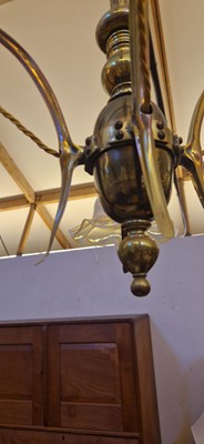 Lot 8 - A pair of Arts and Crafts brass four-branch ceiling lights