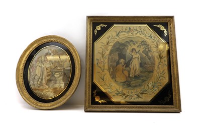 Lot 317 - Two silk needlework panels