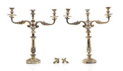 Lot 35 - A pair of Old Sheffield Plate three light candelabra