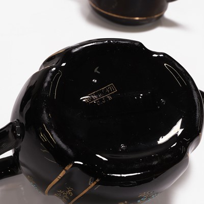 Lot 203 - Five Victorian black-glazed teapots and covers