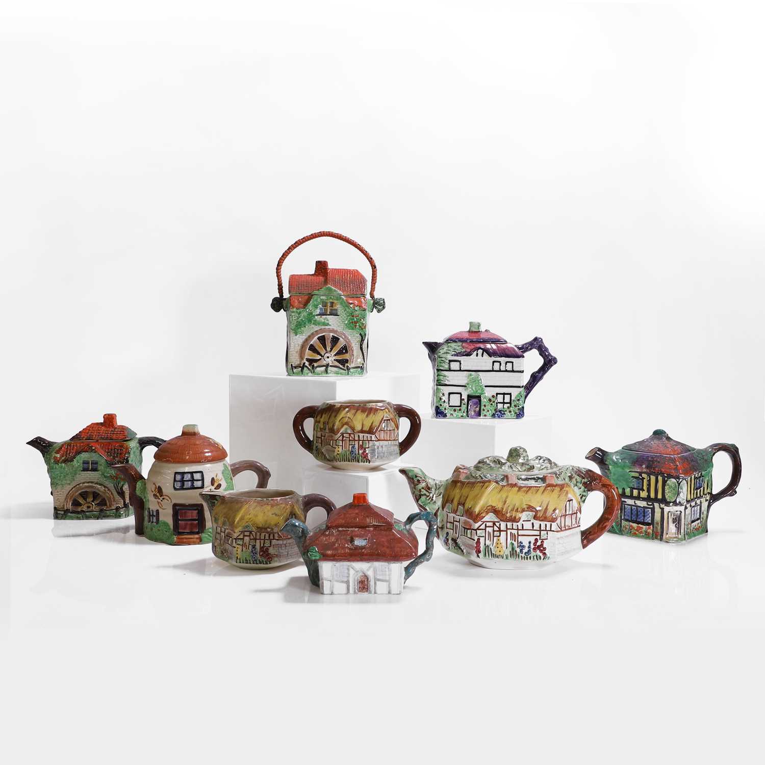 Lot 195 - A collection of Staffordshire 'cottage ware' teawares