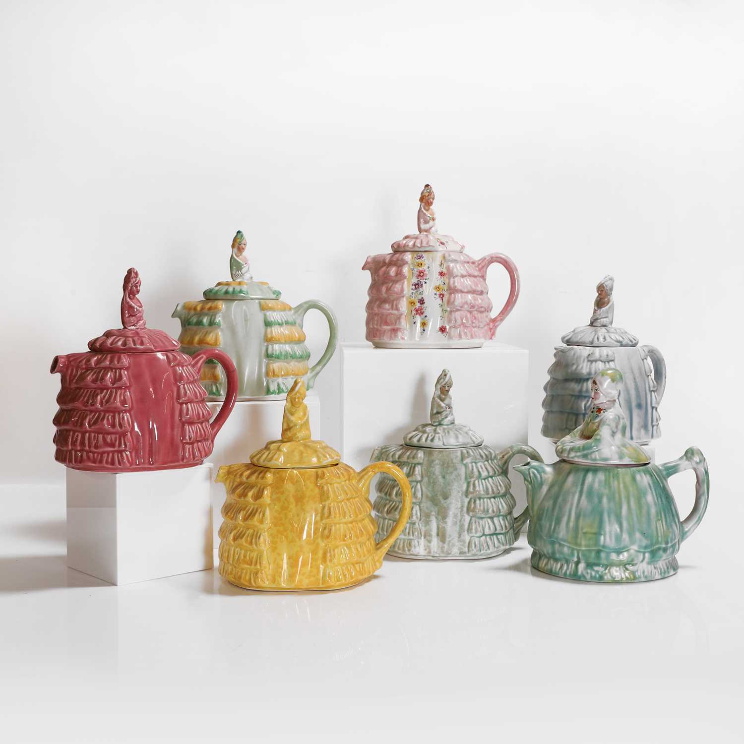 Lot 171 - Seven Sadler 'Ye Daintee Ladyee' teapots and covers