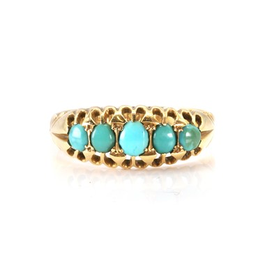 Lot 39 - An Edwardian 18ct gold turquoise five stone ring