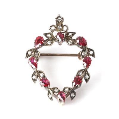 Lot 16 - A Victorian ruby and diamond crowned heart pendant/brooch