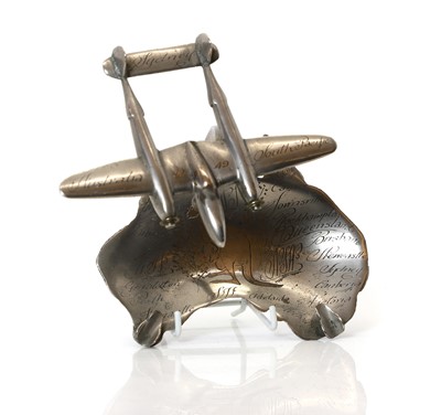 Lot 253 - A chrome plated ashray of a P-38 Fighter Plane