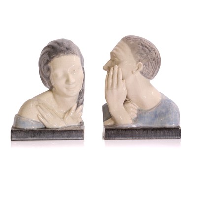 Lot 75 - A pair of French Art Deco pottery 'The Secret' bookends