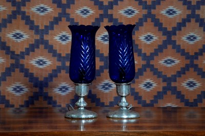 Lot A pair of Bristol blue glass storm lanterns