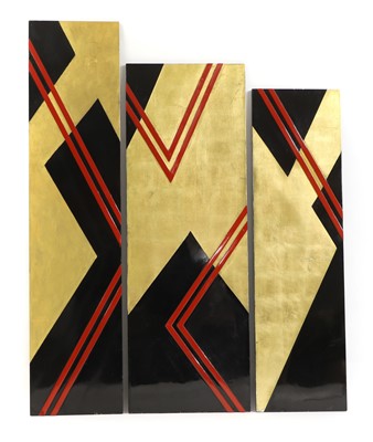 Lot A group of three Art Deco parcel gilt and lacquered wood panels