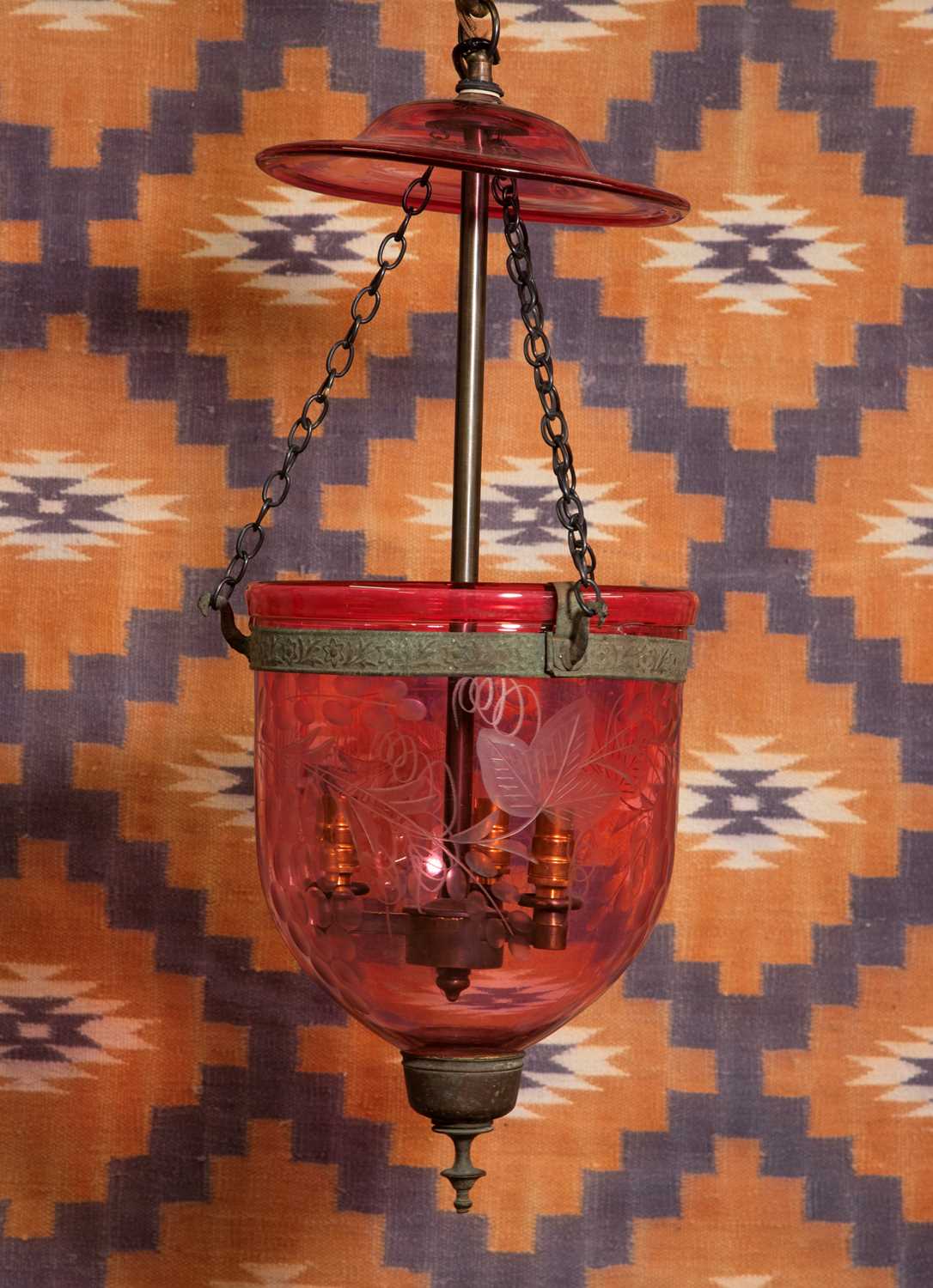 Lot 609 - A cranberry glass mosque lantern