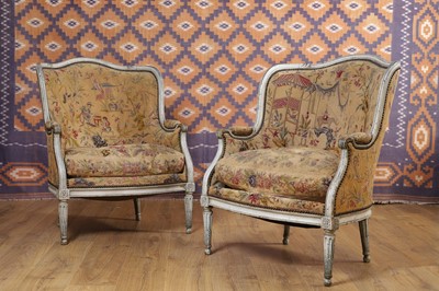 Lot A pair of Louis XVI-style painted beech bergères