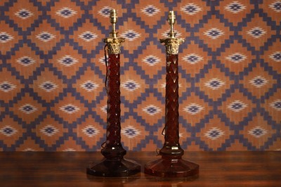 Lot A pair of red glass table lamps