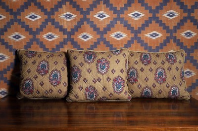 Lot A group of three French quilted fabric cushions