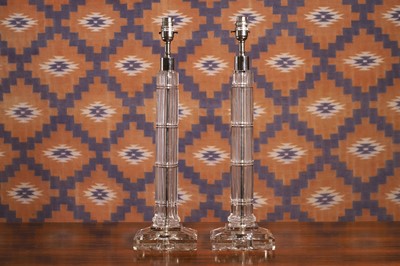 Lot A pair of facet cut glass table lamps