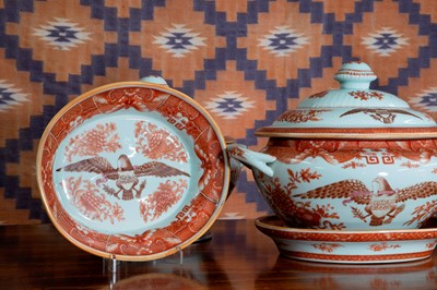 Lot 743 - Three Chinese export Fitzhugh pattern tureens on stands