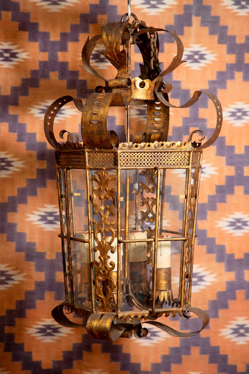 Lot An Italian gilt toleware lantern