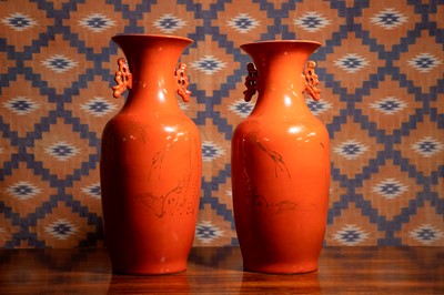 Lot A pair of modern Chinese two handled vases