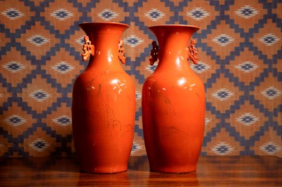 Lot A pair of modern Chinese two handled vases