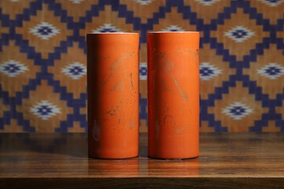 Lot A pair of Chinese porcelain cylindrical vases