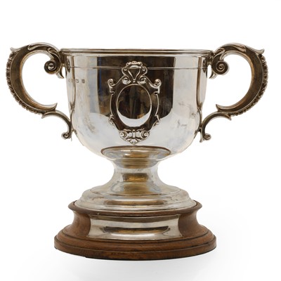 Lot 13 - A silver twin-handled trophy cup