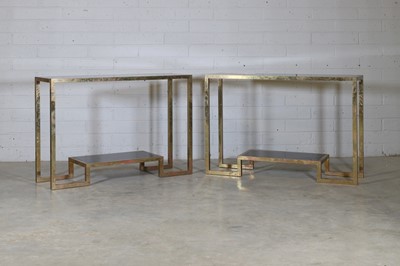 Lot 220 - A pair of brass console tables