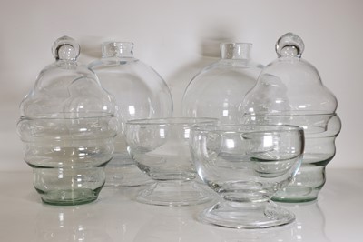 Lot 443 - Three pairs of glass vases, bowls and lidded vessels