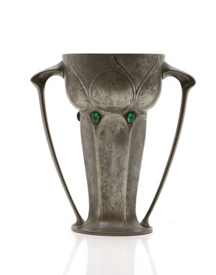 Lot 242 - An Art Nouveau pewter twin handled vase