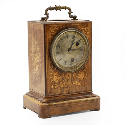 Lot 216 - An inlaid rosewood mantel clock