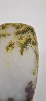 Lot 38 - A Daum enamelled cameo glass ‘Paysage d'Été’ landscape vase