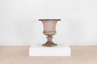 Lot 702 - A Victorian painted cast iron campana garden urn