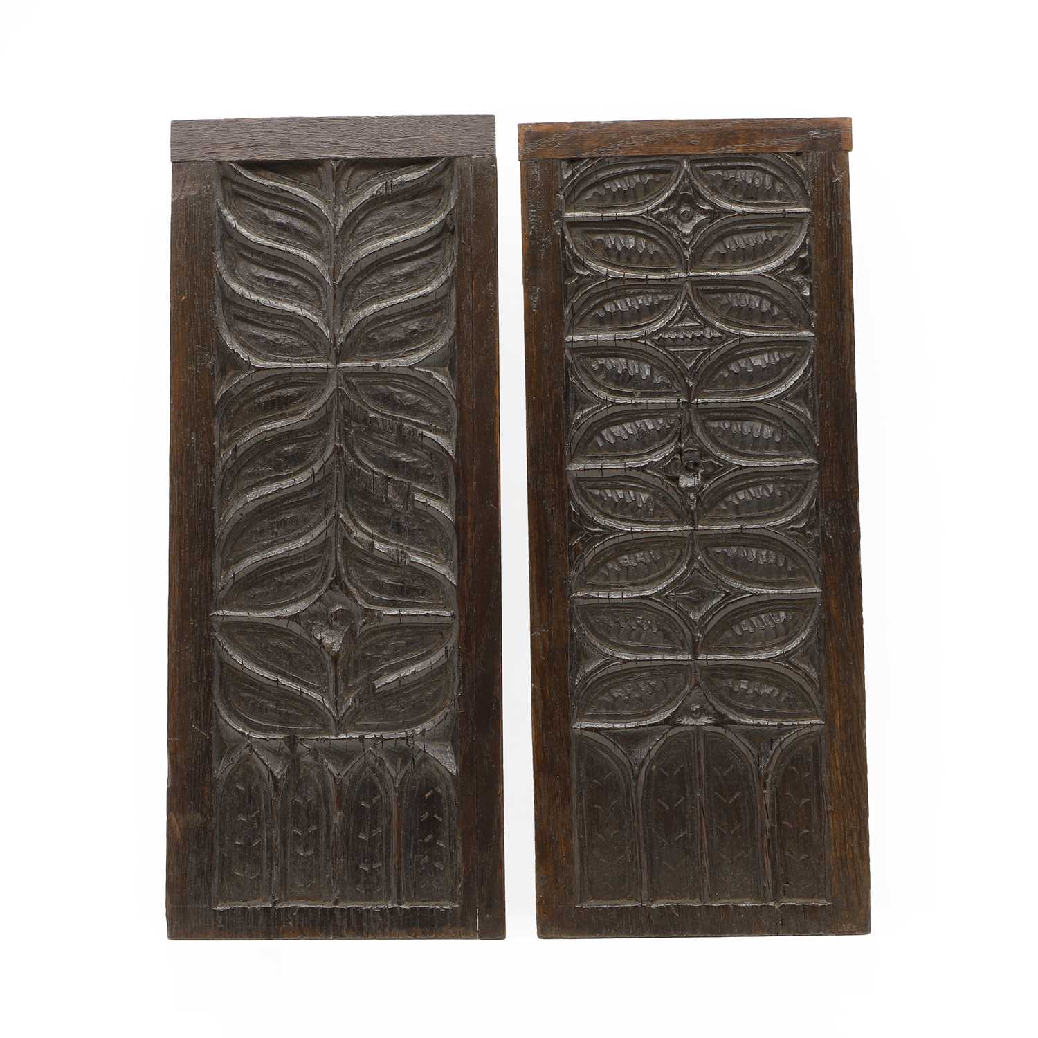 Lot 106 - Two carved oak Gothic panels