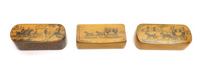 Lot 115 - Three sycamore Mauchline ware snuff boxes