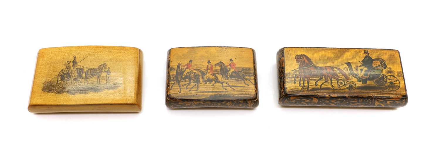 Lot 109 - Three sycamore Mauchline ware snuff boxes