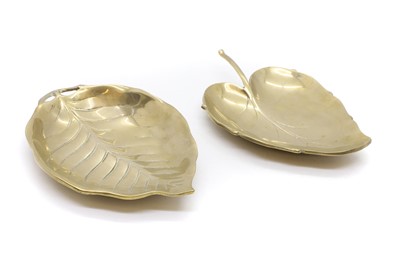 Lot 423 - Two leaf form brass dishes