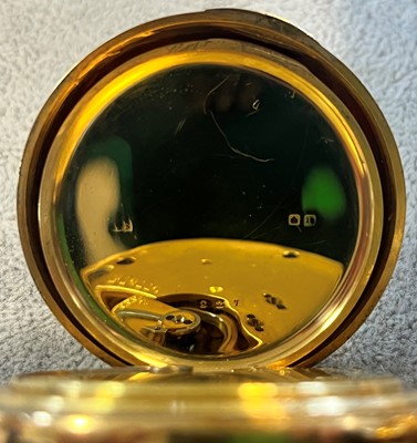 Lot 100 - An 18ct gold half hunter pocket watch with albert chain