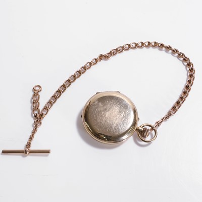Lot 100 - An 18ct gold half hunter pocket watch with albert chain