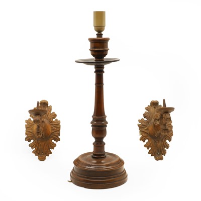 Lot 268 - A pair of carved wood wall sconces