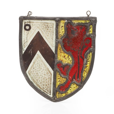 Lot 101 - A stained and leaded glass shield armorial panel