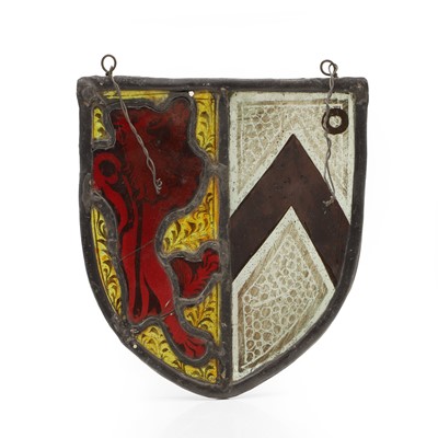 Lot 101 - A stained and leaded glass shield armorial panel