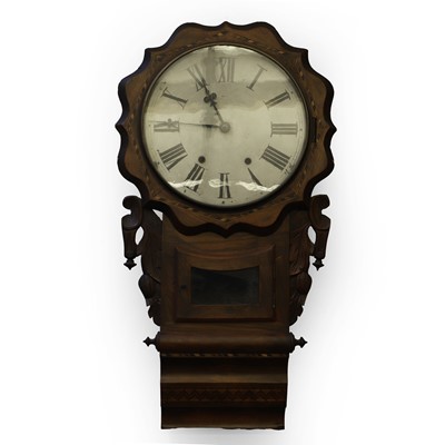 Lot 412 - An Edwardian walnut and Tunbridgeware drop dial wall clock