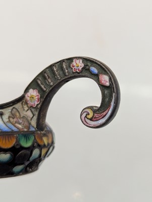 Lot 22 - A Russian silver and cloisonne enamel kovsh