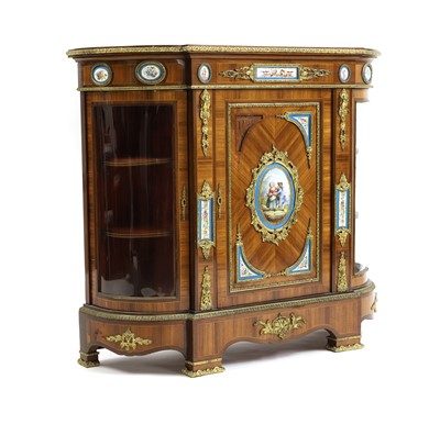 Lot 376 - A Louis XV-style tulipwood, amaranth, porcelain, and gilt metal credenza