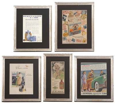 Lot A series of five framed advertising prints