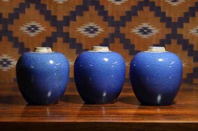 Lot A set of three Chinese blue crackle-glazed ginger jars