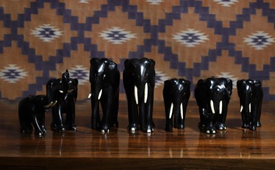 Lot A group of seven Indian ebony elephant figures