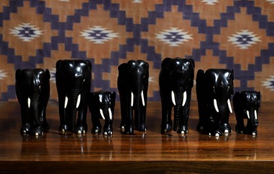 Lot A group of seven Indian ebony elephant figures