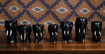 Lot A group of seven Indian ebony elephant figures