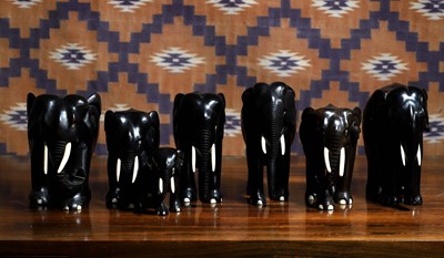 Lot A group of Indian ebony elephant figures