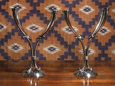 Lot A pair of Spanish modernist silver table candelabra