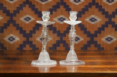 Lot A pair of rock crystal candlesticks