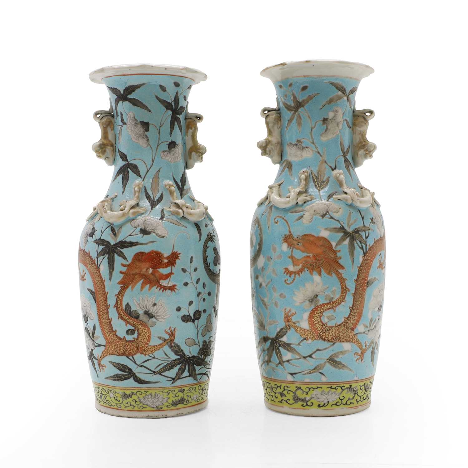 Lot 63 - A pair of Chinese Canton baluster vases